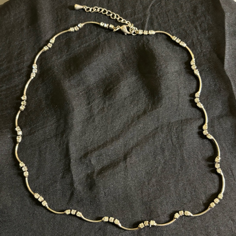 Silver Rhinestone Necklace with Adjustable Chain